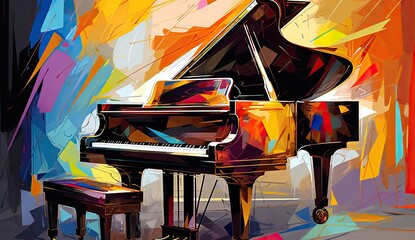 grand piano abstract painting colorful abstract art realism canvas print Generative AI