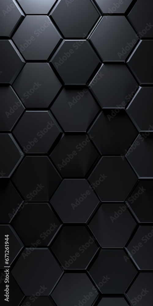 Poster A striking image of hexagons on a black background with a soft, glowing light. Perfect for adding a modern and futuristic touch to design projects.