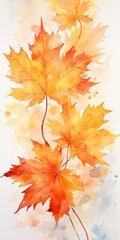 Naklejka na ściany i meble A beautiful watercolor painting featuring a bunch of leaves. This artwork captures the vibrant colors and intricate details of the leaves. Perfect for adding a touch of nature to any space.