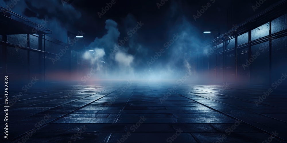 Poster A mysterious dark room with smoke billowing out, creating an eerie atmosphere. Perfect for adding an element of suspense and intrigue to your projects.