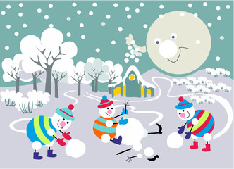new year card with snowmens