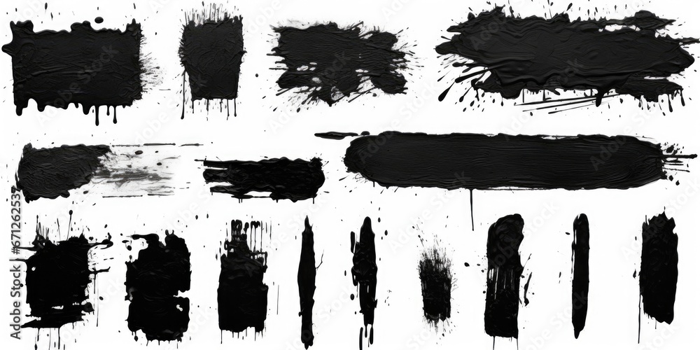Poster A collection of black paint strokes on a white background. This versatile image can be used for various design projects.