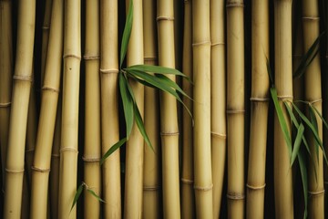 A detailed view of a cluster of bamboo stalks. This image can be used to depict nature, sustainability, or Asian culture.