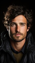 Fototapeta premium Closeup young man face on white. Man face portrait illustration. Generative AI