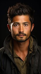 Obraz premium Young Asian man close up shot on white. Man face portrait illustration. Generative AI