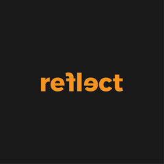reflect negative space logo with a black background and orange vector illustration