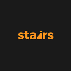 Negative Space Stairs Logo with a black background and orange vector 
