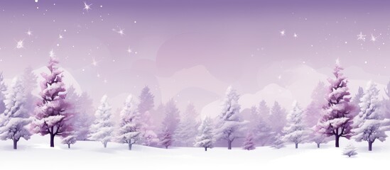 A Christmas themed border made up of a seamless winter landscape with white fir trees set on a purple background in raster format