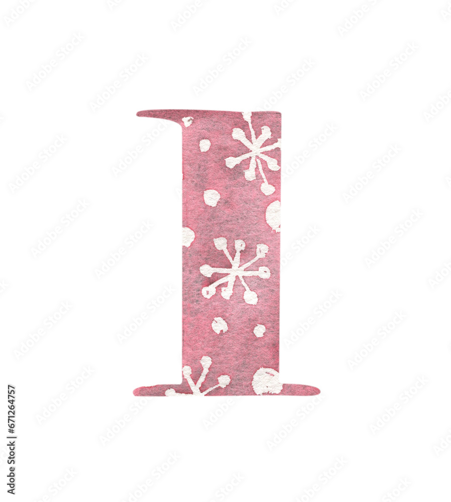 Fototapete drawing of a number with watercolor fill and patterns in a christmas style.