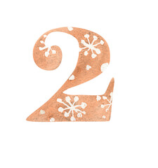 Drawing of a number with watercolor fill and patterns in a Christmas style.