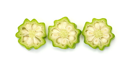 fresh okra slices isolated on a white background
