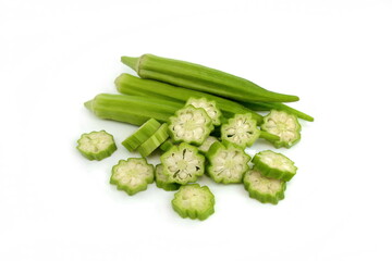 fresh okra slices isolated on a white background
