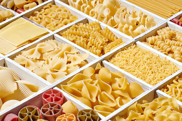 Italian pasta collection in wooden box