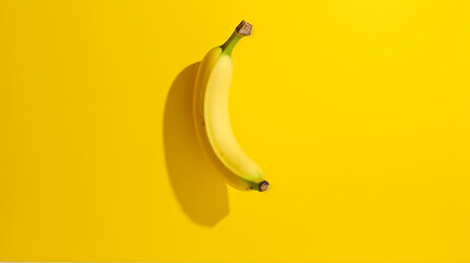 Banane sur un fond jaune. Nourriture, fruit, isolé. Arrière-plan pour conception et création graphique. - obrazy, fototapety, plakaty