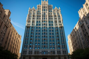 Fototapeta na wymiar A classic Art Deco skyscraper, emphasizing the iconic architectural details.
