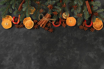 Christmas background with winter traditional spices to improve immunity during the cold period....