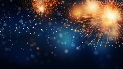 Fireworks for New Year and copy space - abstract festive background in dark color - obrazy, fototapety, plakaty