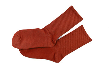 Warm woolen socks isolated on white background.