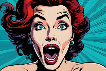 Shocked, scared woman in cartoon style