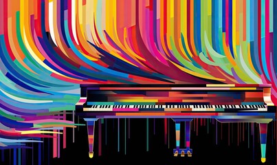 piano with many colors behind it Generative Ai - obrazy, fototapety, plakaty
