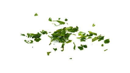 Aromatic Spice, chopped fresh celery leaves isolated on white. Aromatic Spice celery leaves.