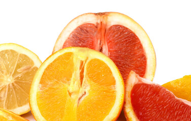 Fresh juicy citrus fruits isolated on white background