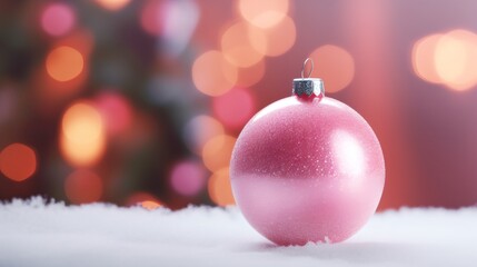 Pink Christmas ball on the snow.