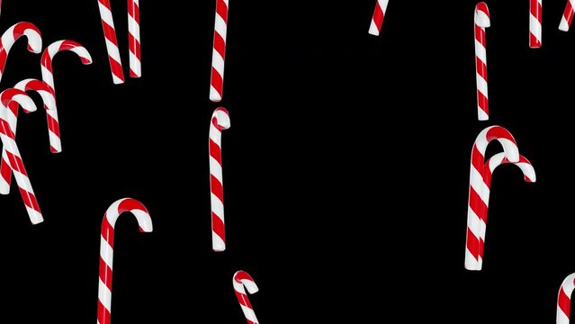 Christmas Red White Candy Canes Falling Transparent Background Loop 4K
