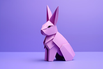 Origami Paper Rabbit on Purple Background with Empty Space for Text