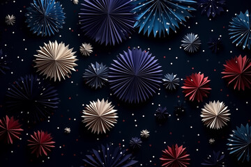 Origami Fireworks on Black Background with Empty Space for Text