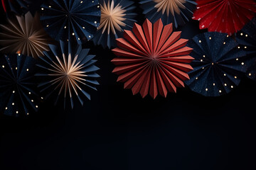 Origami Fireworks on Black Background with Empty Space for Text