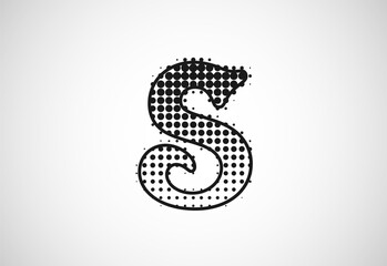 Obraz premium Letter S logo in halftone dots style, Dotted shape logotype vector design.