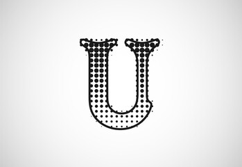 Letter U logo in halftone dots style, Dotted shape logotype vector design.