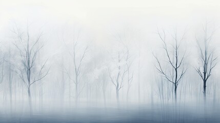  a painting of a foggy forest with trees in the foreground and a body of water in the foreground.  generative ai