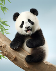 Obraz premium A cute little panda with leaves and plants on a clean background