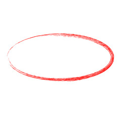 red oval crayon frame, simple hand draw sketch at white background