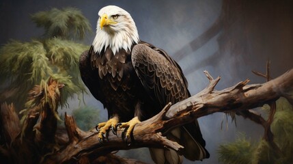 Photo a painting of a bald eagle sitting on a branch