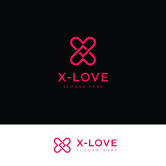 letter X, X LOVE logo design template modern minimalistic stock vector