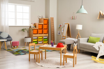 Interior of children's playroom with toys