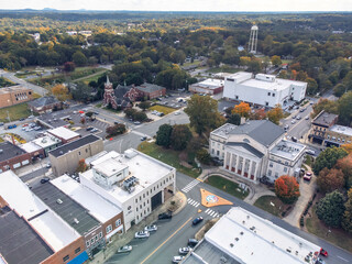 Lincoln County Courthouse in Lincolnton, North Carolina seen from drone