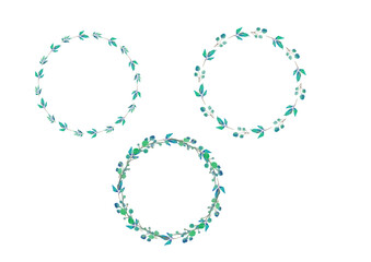 水彩画。水彩タッチの草木フレーム。