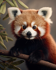 A cute little red panda with plants