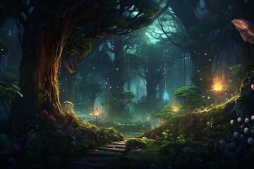 Obraz na płótnie Canvas night in the forest, generative ai