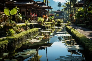Fototapeta na wymiar rice terrace with lush green fields and traditional subak irrigation system