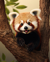 Fototapeta premium A cute little red panda on a tree branch