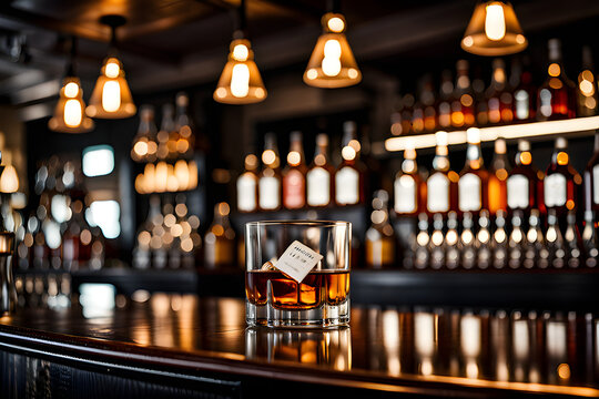 A glass of whiskey in a quiet and dark whiskey bar.
Generative AI