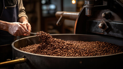 A man processes coffee beans