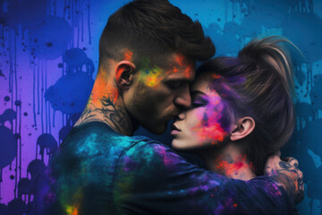 Obraz premium A loving couple embracing, exchanging tenderness and affection, mutual attraction and passion, warm relationship, an unbreakable bond of hearts
