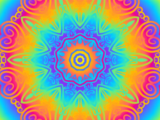 Luxurious colourful hologram gradient mix pattern of modern Chinese oriental Java traditional classic borneo flowers circle flowers art