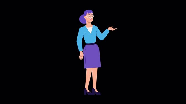 Lip syncing Facial Looped Animation for narration. ALPHA channel. Female character speaking. Business woman animated footage 2d flat style. talking mouth, lips expressions, articulation